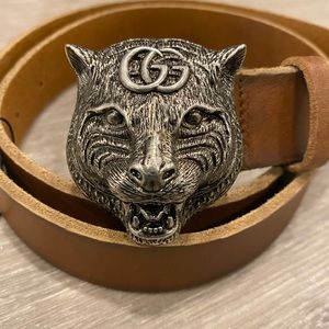 Gucci Tiger Head leather Belt